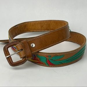 Vintage Phoenix Bird Embroidered Leather Belt